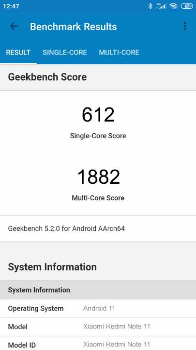 اختبارات قياس الأداء الرسمية في منصة Geekbench لريدمي نوت 11
